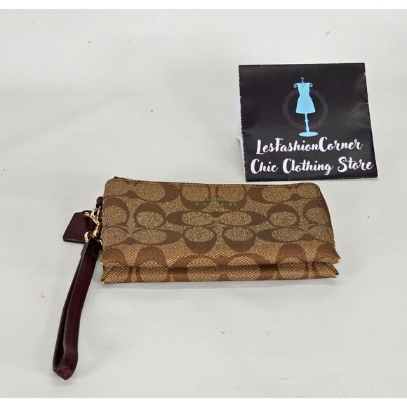 Coach Signature Women's Brown Leather Double Zip Wristlet Wallet144 - Picture 11 of 13